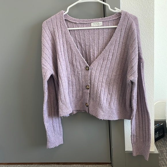 Sweaters - Purple cropped cardigan, size medium. Looks more purple than photo shows.